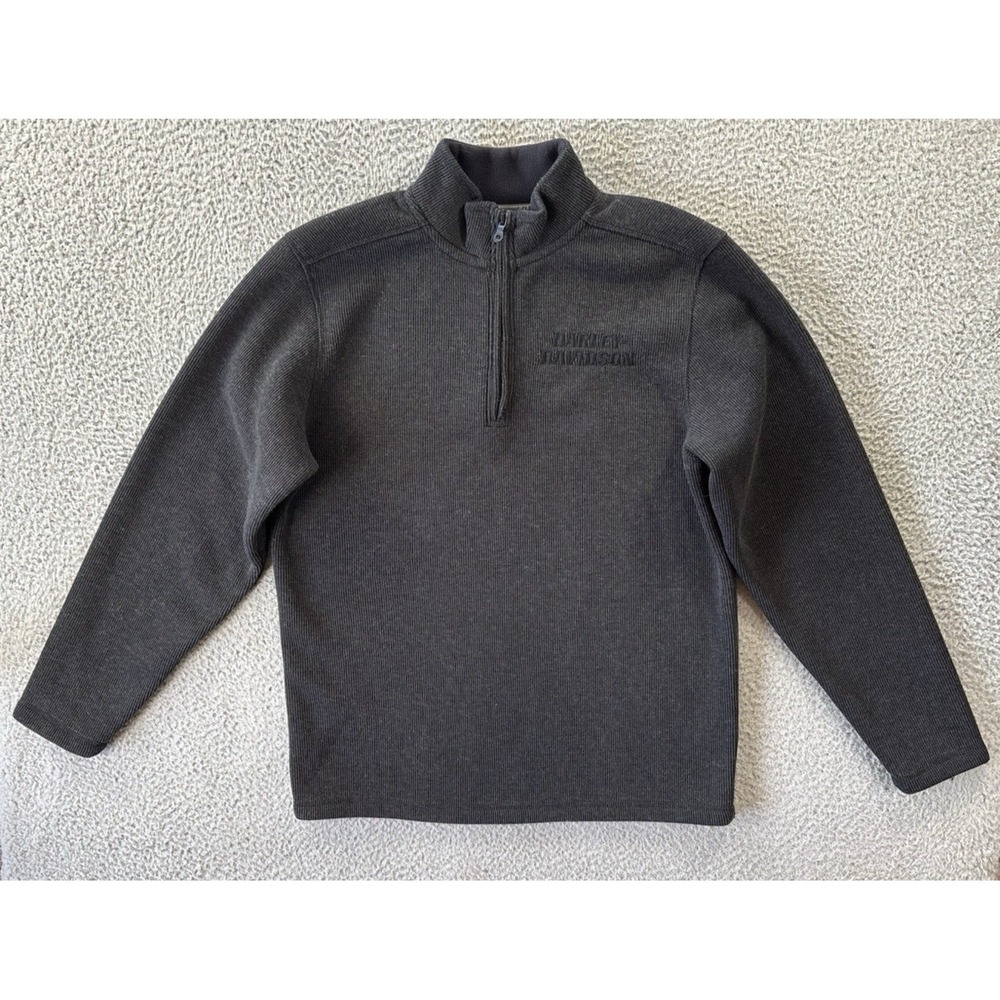 Harley Davidson 1/2 Zip Sweatshirt Mens Medium Embroidered Ribbed Sweater